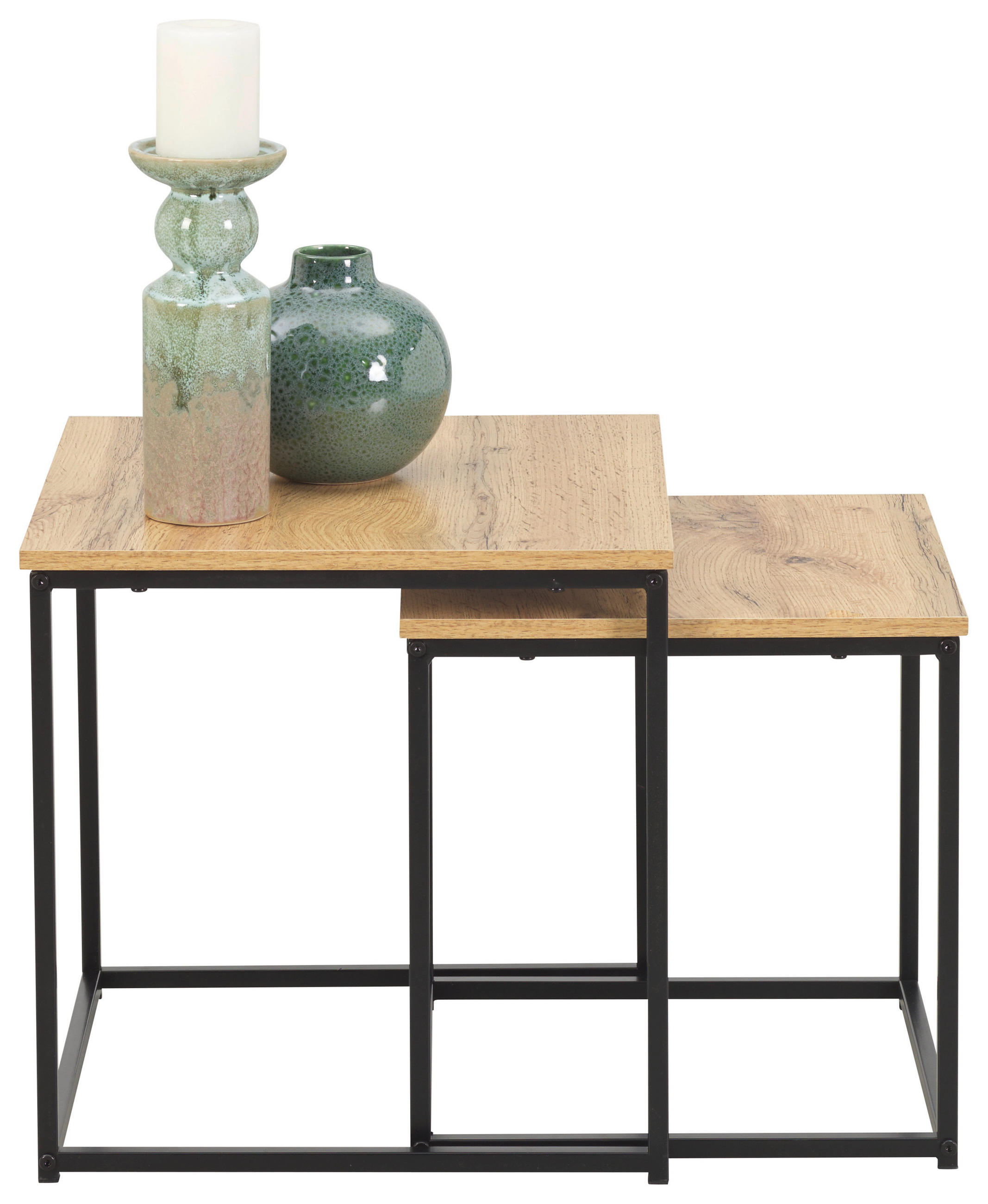 Thumbnail - Xora Beistelltischset, Schwarz, Eiche, Metall, Holzwerkstoff, 2-teilig, quadratisch, eckig, Flachrohr, 30-40x30-40x30-40...