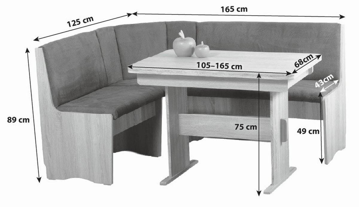ECKBANKGRUPPE Mikrofaser Grau, Sonoma Eiche  - Grau/Sonoma Eiche, KONVENTIONELL, Holz/Textil (165/89/125cm) - P & B