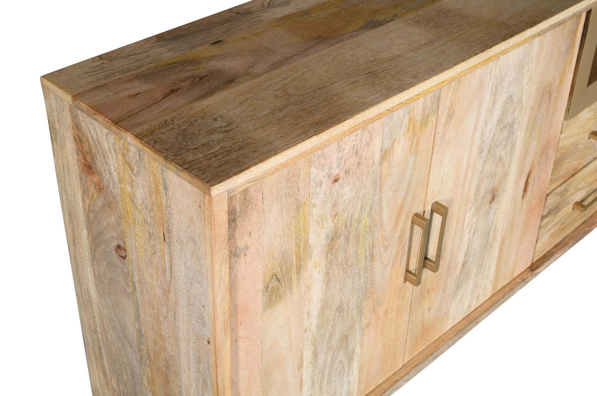 KOMMODE Valencia  in 145/87/40 cm  - Goldfarben/Naturfarben, Natur, Holz/Metall (145/87/40cm) - MID.YOU
