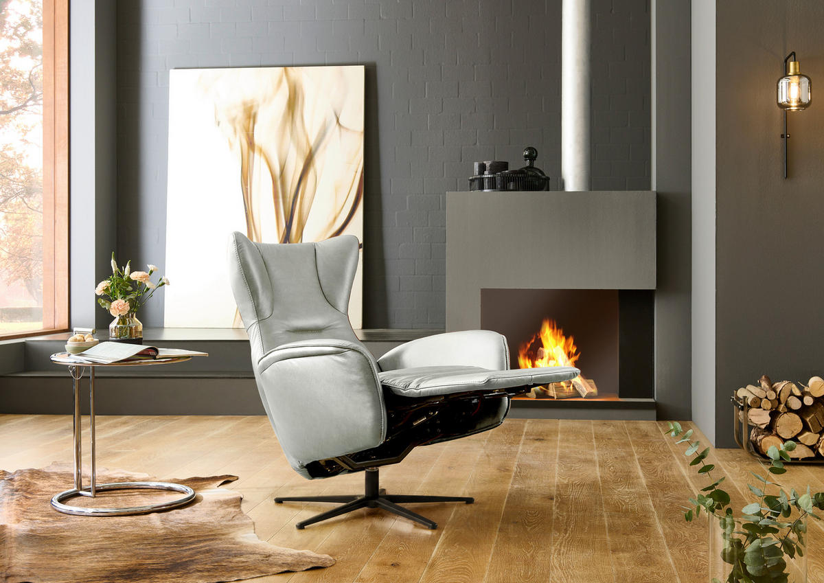 RELAXSESSEL Leder Silberfarben  - Silberfarben/Schwarz, Design, Leder/Metall (75/106/86cm) - Valdera