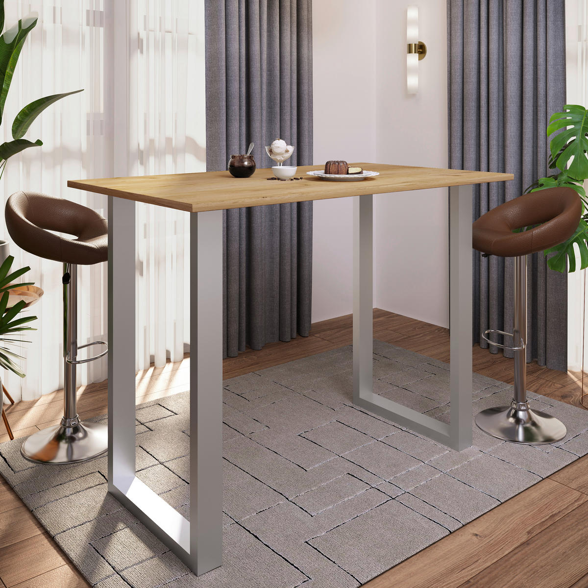 BARTISCH in Metall, Holzwerkstoff 140/80/102 cm   - Honigeiche/Silberfarben, Konventionell, Holzwerkstoff/Metall (140/80/102cm)