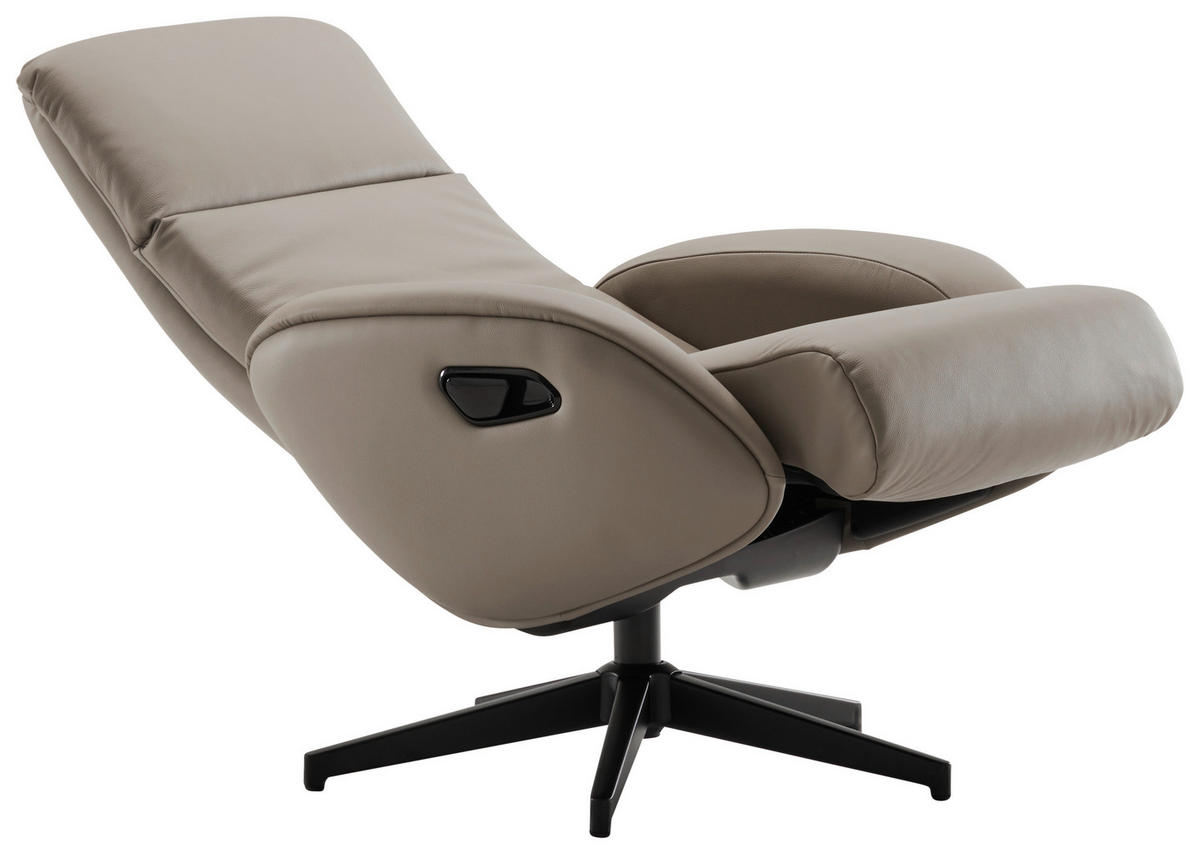 RELAXAČNÍ KŘESLO S TABURETEM, textil, kůže, šedohnědá - černá/šedohnědá, Design, kov/textil (77/107/75cm) - Livetastic