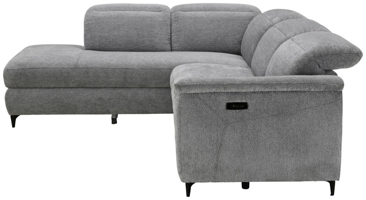 ECKSOFA Grau Chenille Relaxfunktion, Kopfteilverstellung, Stauraum  - Schwarz/Grau, Design, Textil/Metall (220/266cm) - Xora