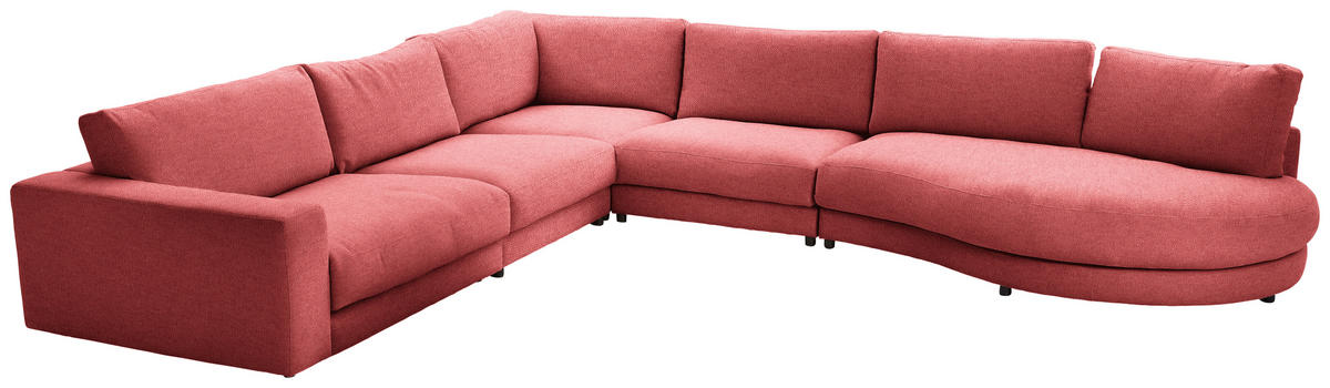 ECKSOFA in Flachgewebe Koralle  - Koralle/Schwarz, Design, Kunststoff/Textil (365/425cm) - Lomoco