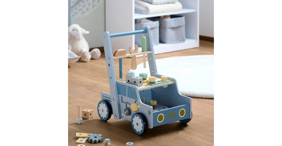 LAUFLERNWAGEN - Blau/Hellgelb, Basics, Holz/Kunststoff (40/29,5/46cm) - My Baby Lou