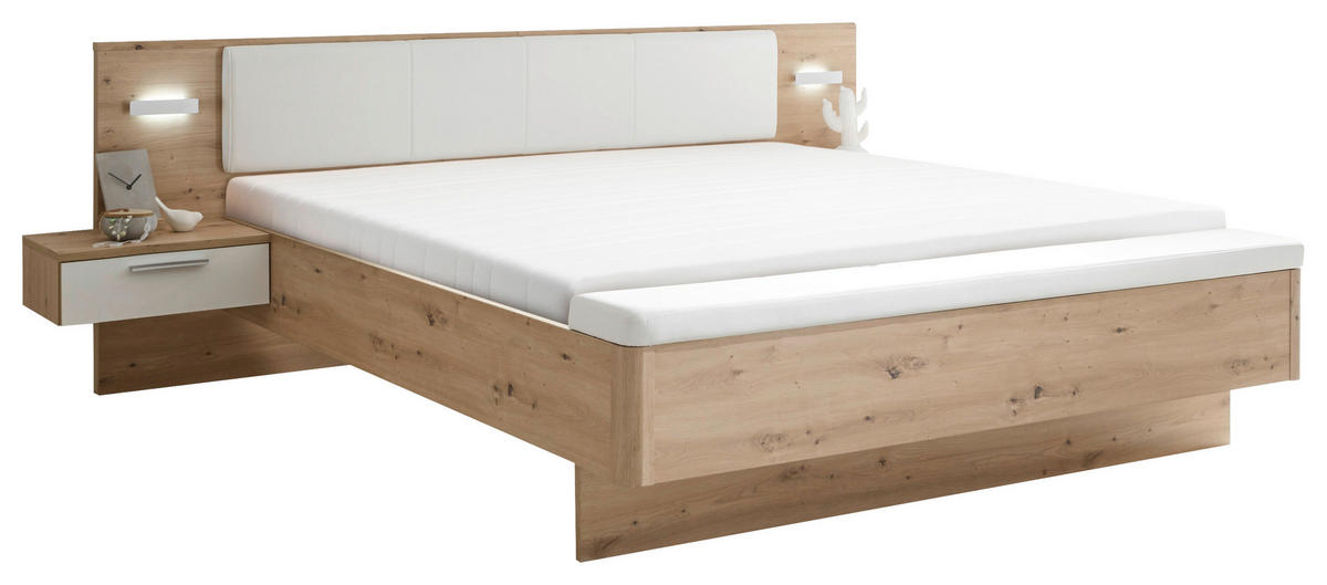 POSTELJA 180 cm   x 200 cm  , tekstil, leseni material bela, hrast artisan  - črna/bela, Moderno, umetna masa/tekstil (180/200cm) - Livetastic