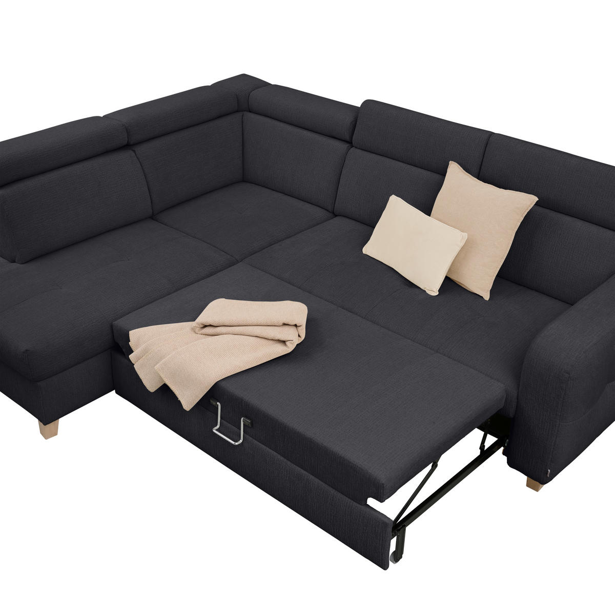 ECKSOFA inkl. Funktionen Graphitfarben Samt  - Graphitfarben, Natur, Holz/Textil (206/261cm) - Venda