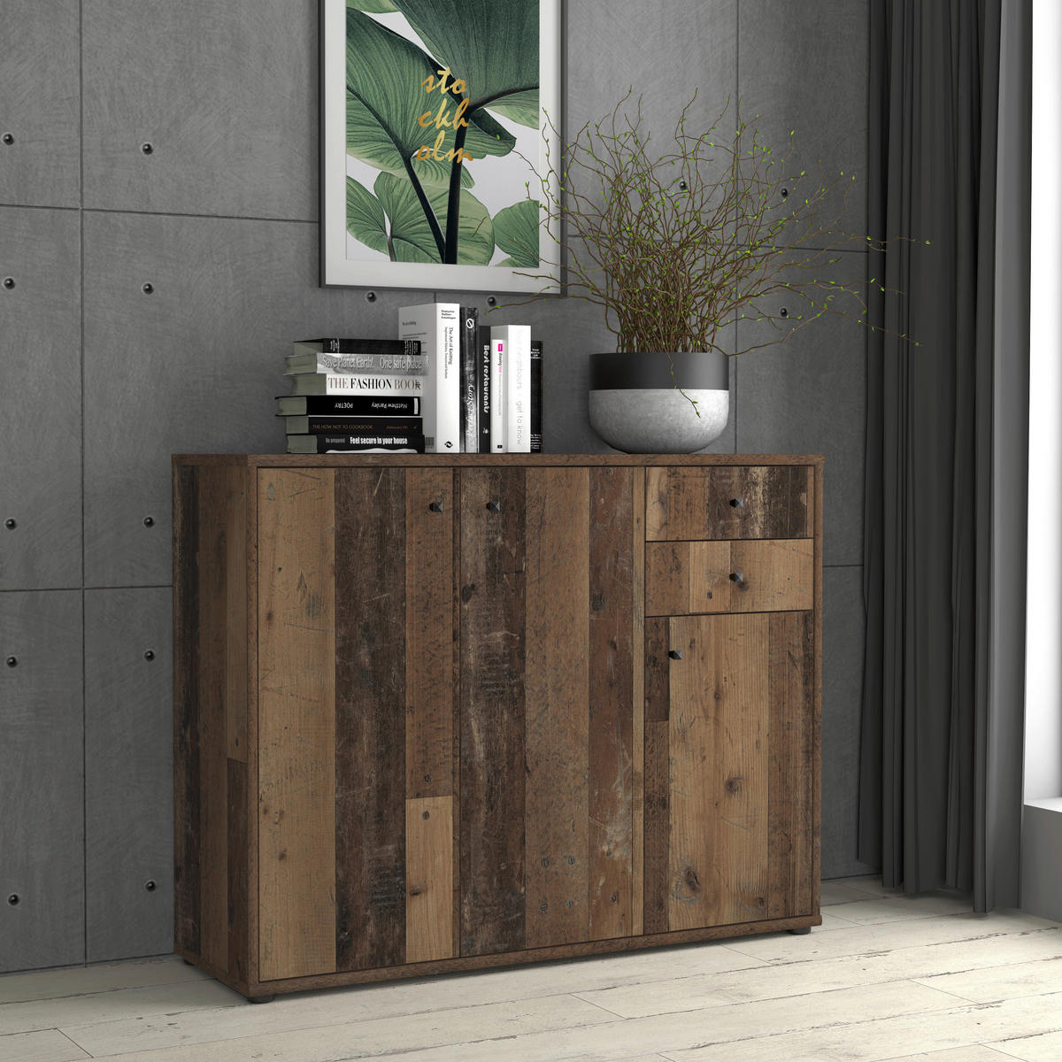 KOMMODE  in 108,8/85,5/34,8 cm  - Dunkelbraun/Graubraun, Design, Holzwerkstoff (108,8/85,5/34,8cm)