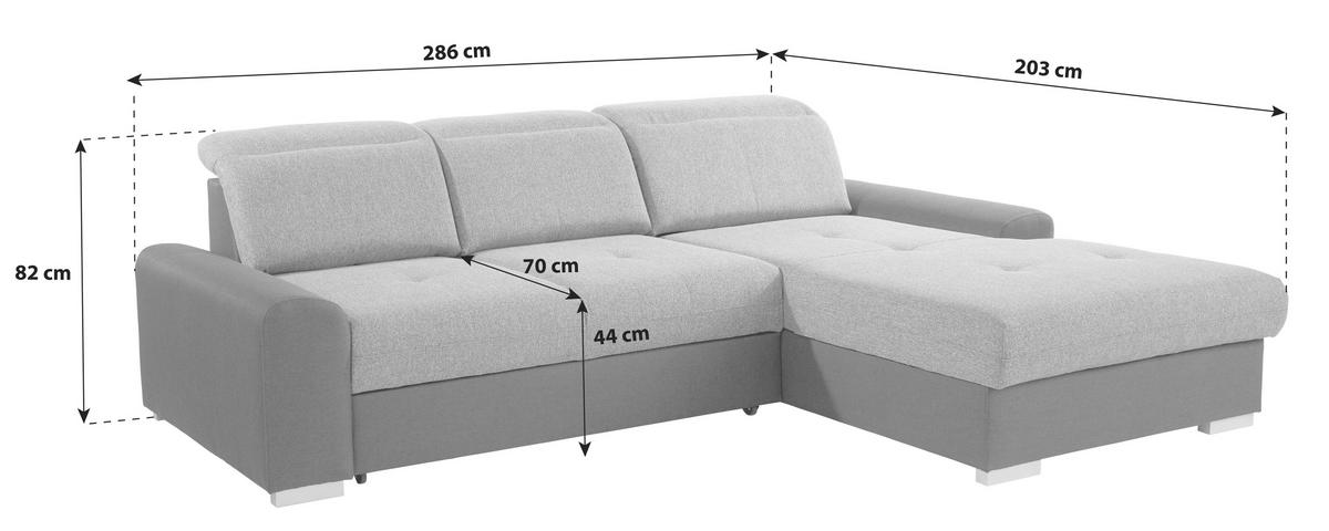 ECKSOFA in Webstoff Graphitfarben, Grau  - Silberfarben/Graphitfarben, Konventionell, Holz/Textil (286/203cm) - Livetastic