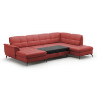 WOHNLANDSCHAFT Rot Kombination Echtleder/Stoff Vliesstoff  - Rot/Schwarz, MODERN, Leder/Textil (164/319/212cm) - Sit & More