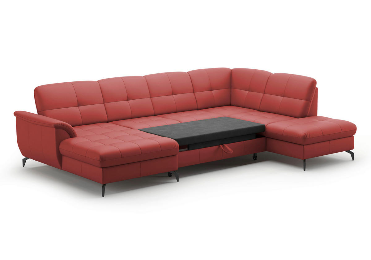 WOHNLANDSCHAFT in Vliesstoff Kombination Echtleder/Stoff Rot  - Rot/Schwarz, Modern, Leder/Textil (164/319/212cm) - Sit & More