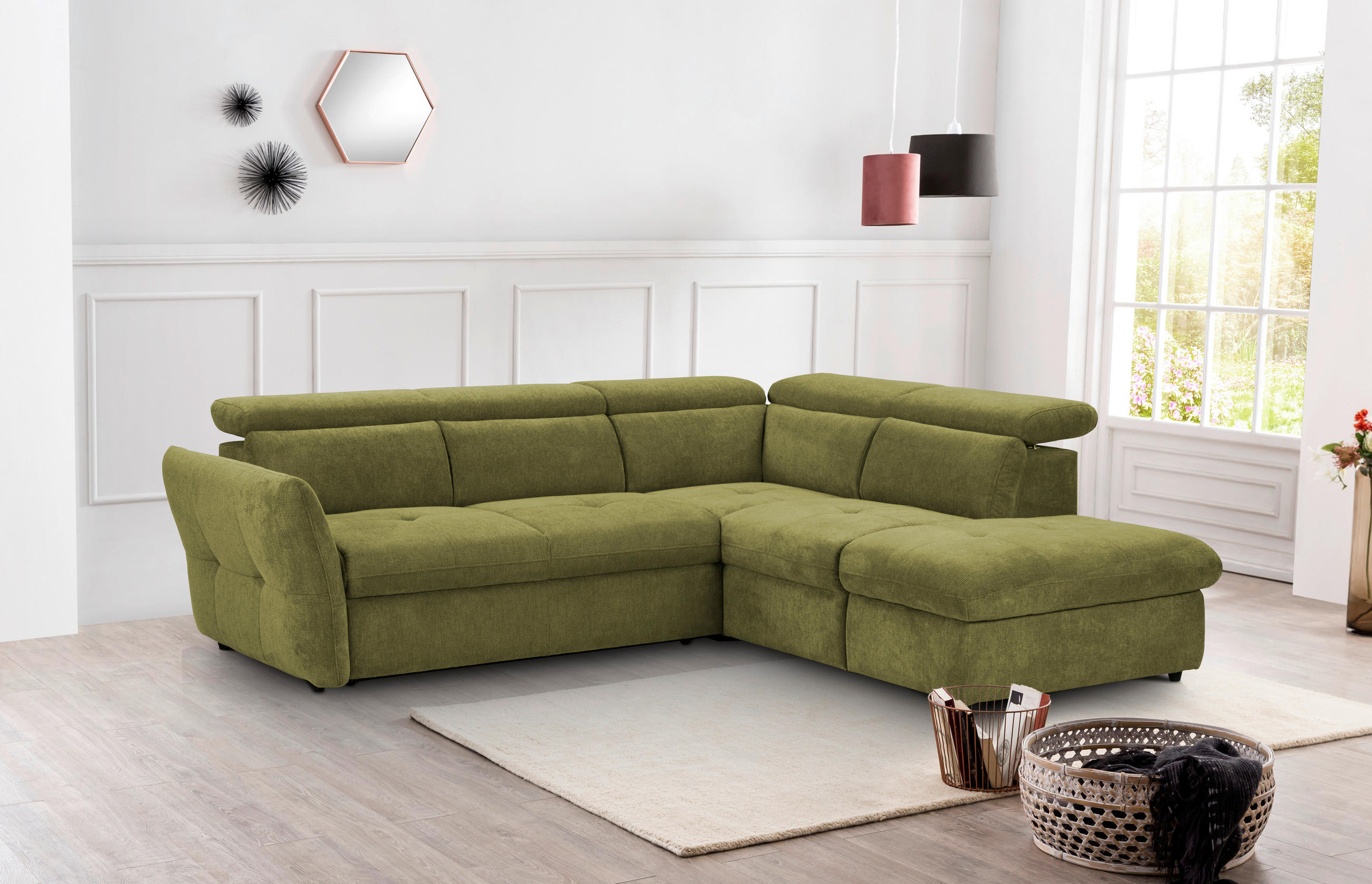 ROHOVÁ SEDAČKA, textil, zelená - černá/zelená, Design, textil/plast (254/224cm) - Stylife
