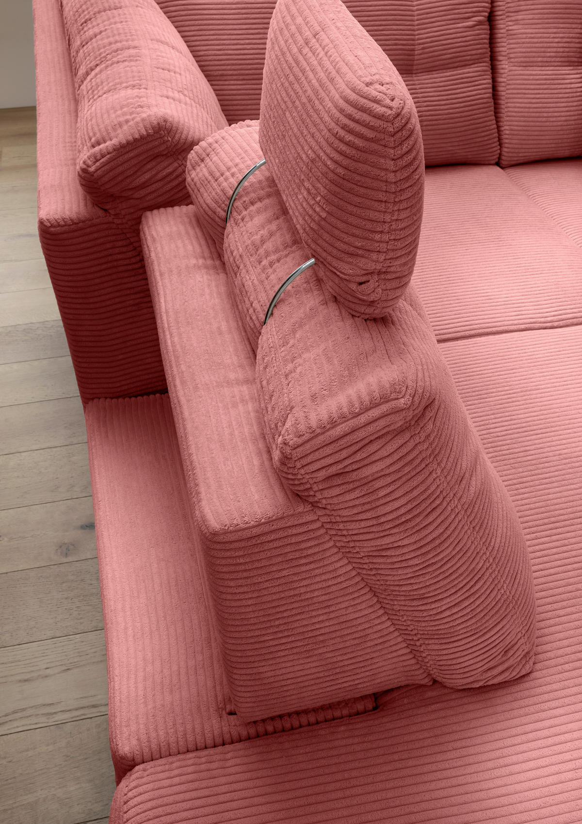 ECKSOFA in Cord Koralle  - Koralle/Naturfarben, Modern, Holz/Textil (270/176cm) - Livetastic