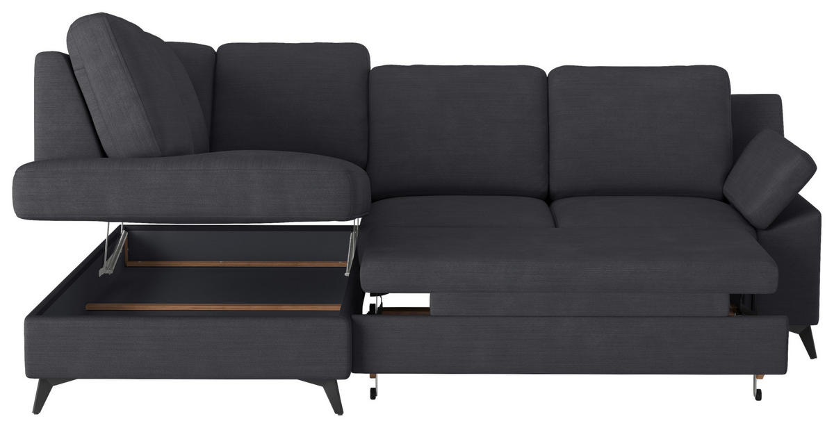 ECKSOFA in Flachgewebe Dunkelblau  - Schwarz/Dunkelblau, Konventionell, Textil/Metall (170/242cm) - Cotta