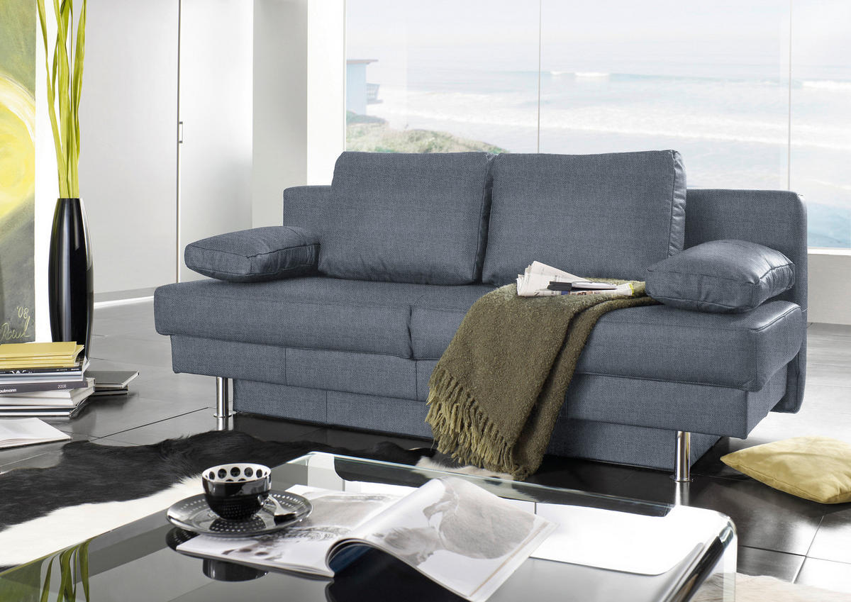 SCHLAFSOFA in Textil Blau, Grau  - Wengefarben/Blau, Design, Holz/Textil (203/94/100cm) - Novel