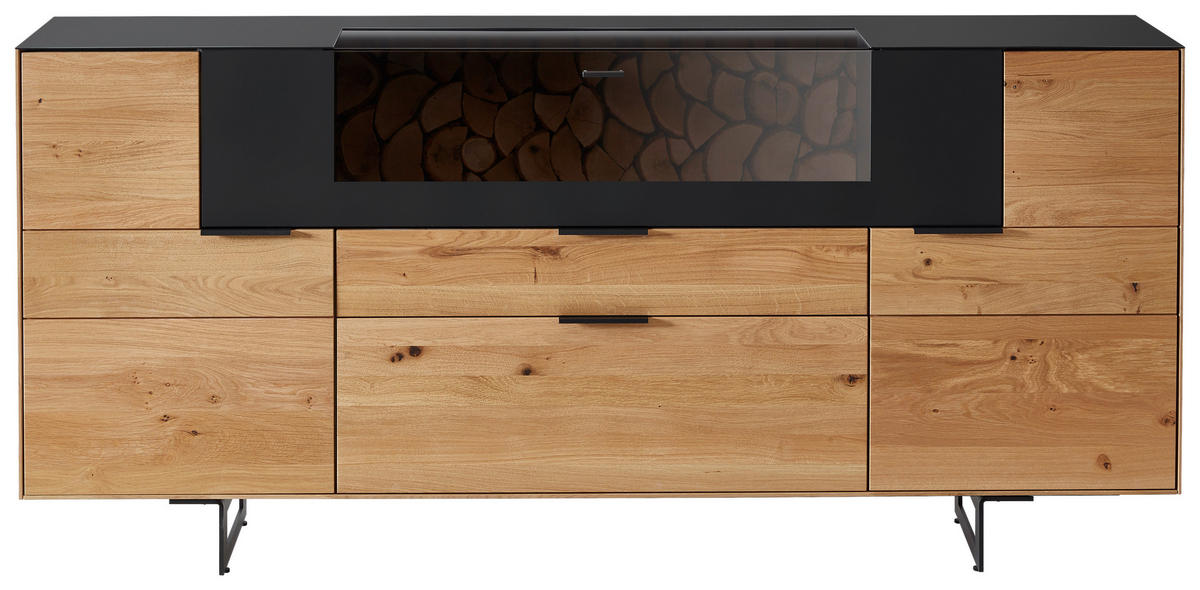SIDEBOARD  209,9/98,4/45,2 cm  - Schwarz, Design, Glas/Holz (209,9/98,4/45,2cm) - Valdera