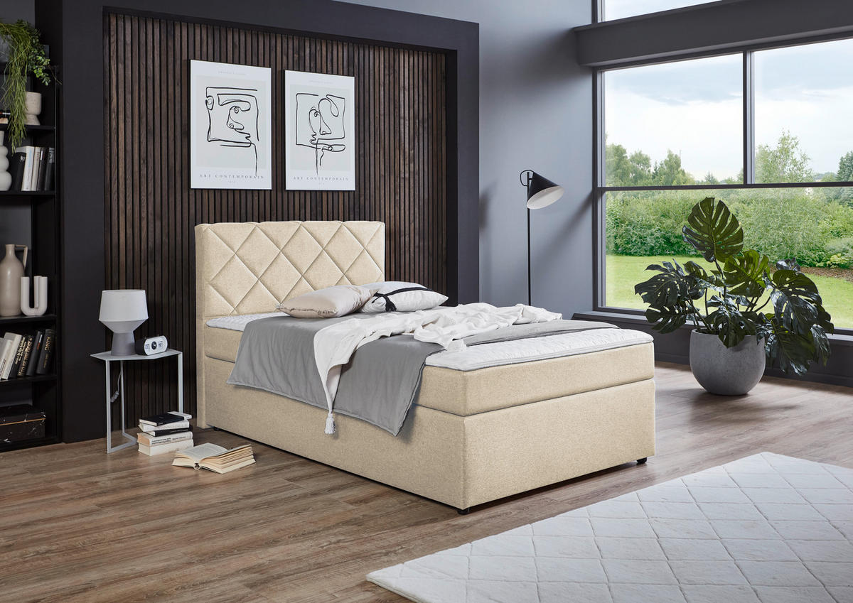 BOXSPRINGBETT 120/200 cm  in Creme  - Creme/Schwarz, KONVENTIONELL, Kunststoff/Textil (120/200cm) - Boxxx