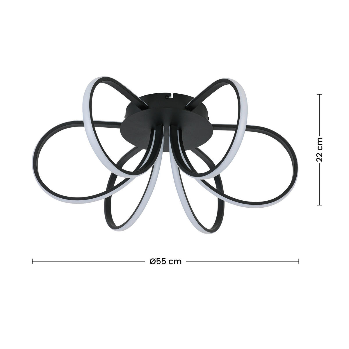 DECKENLEUCHTE  55/22 cm    - Schwarz, Trend, Kunststoff/Metall (55/22cm) - Collett's Monde
