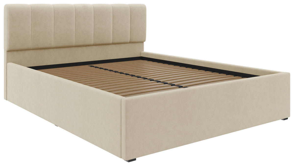 POLSTERBETT 160/200 cm  in Creme  - Creme/Schwarz, Design, Holz/Kunststoff (160/200cm) - Stylife