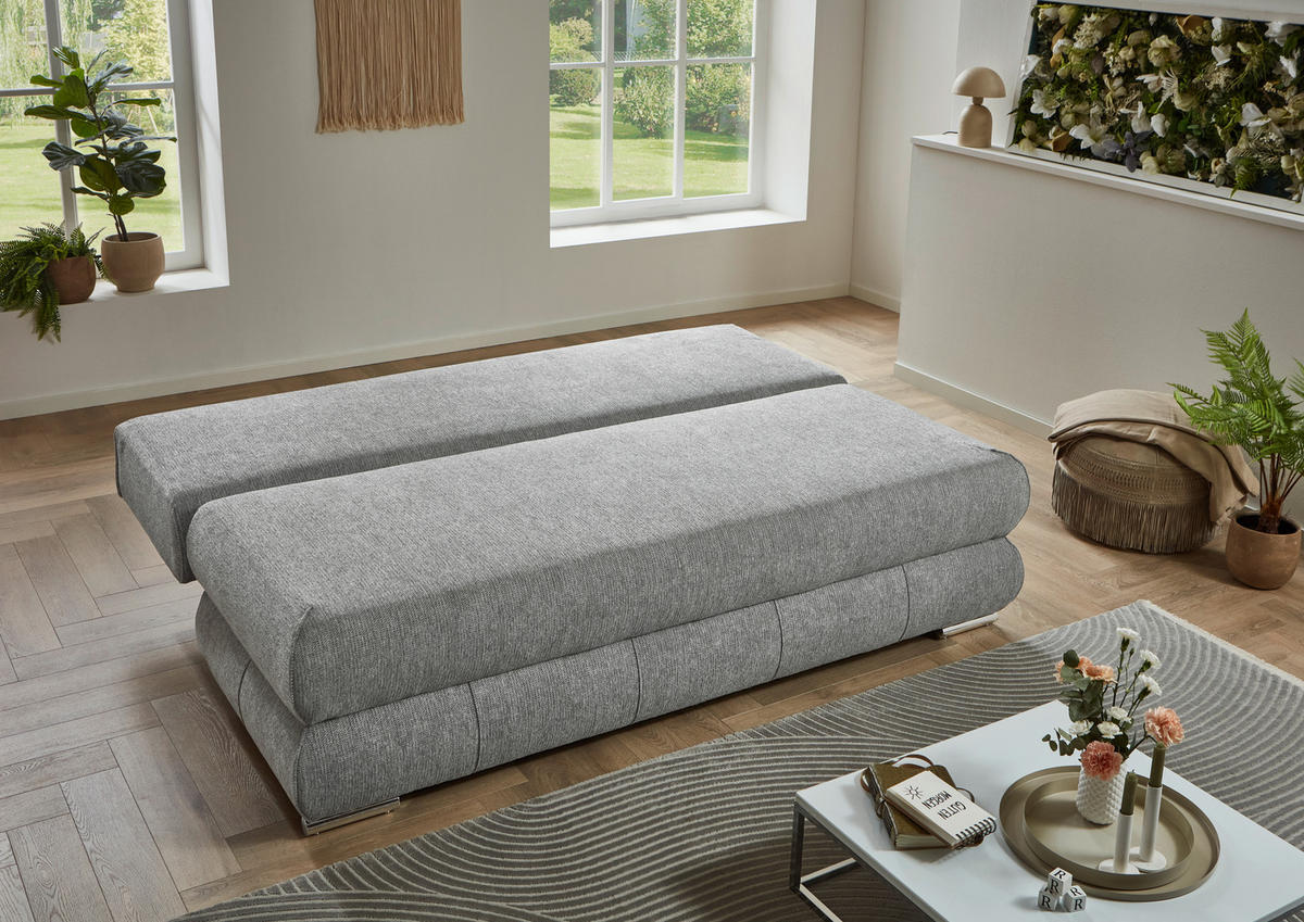 SCHLAFSOFA Webstoff Grau  inkl. Rückenkissen, Armlehnenkissen, Bettkasten, Schlaffunktion, Rücken echt, Liegefläche im Originalstoff  - Edelstahlfarben/Grau, KONVENTIONELL, Textil/Metall (199/95/97cm) - Carryhome