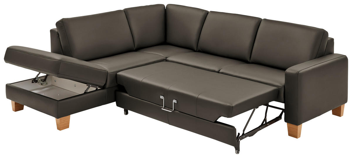 ECKSOFA in Echtleder Graubraun  - Eiche Bianco/Graubraun, Natur, Leder/Holz (235/257cm) - Valdera