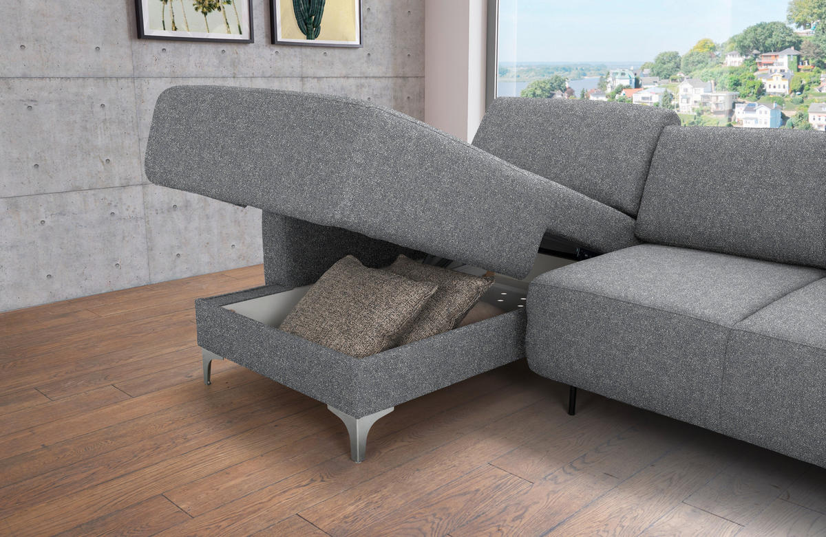 ECKSOFA  in Mikrovelours Grau  248/160 cm  - Alufarben/Grau, Design, Textil/Metall (248/160cm) - Sedda