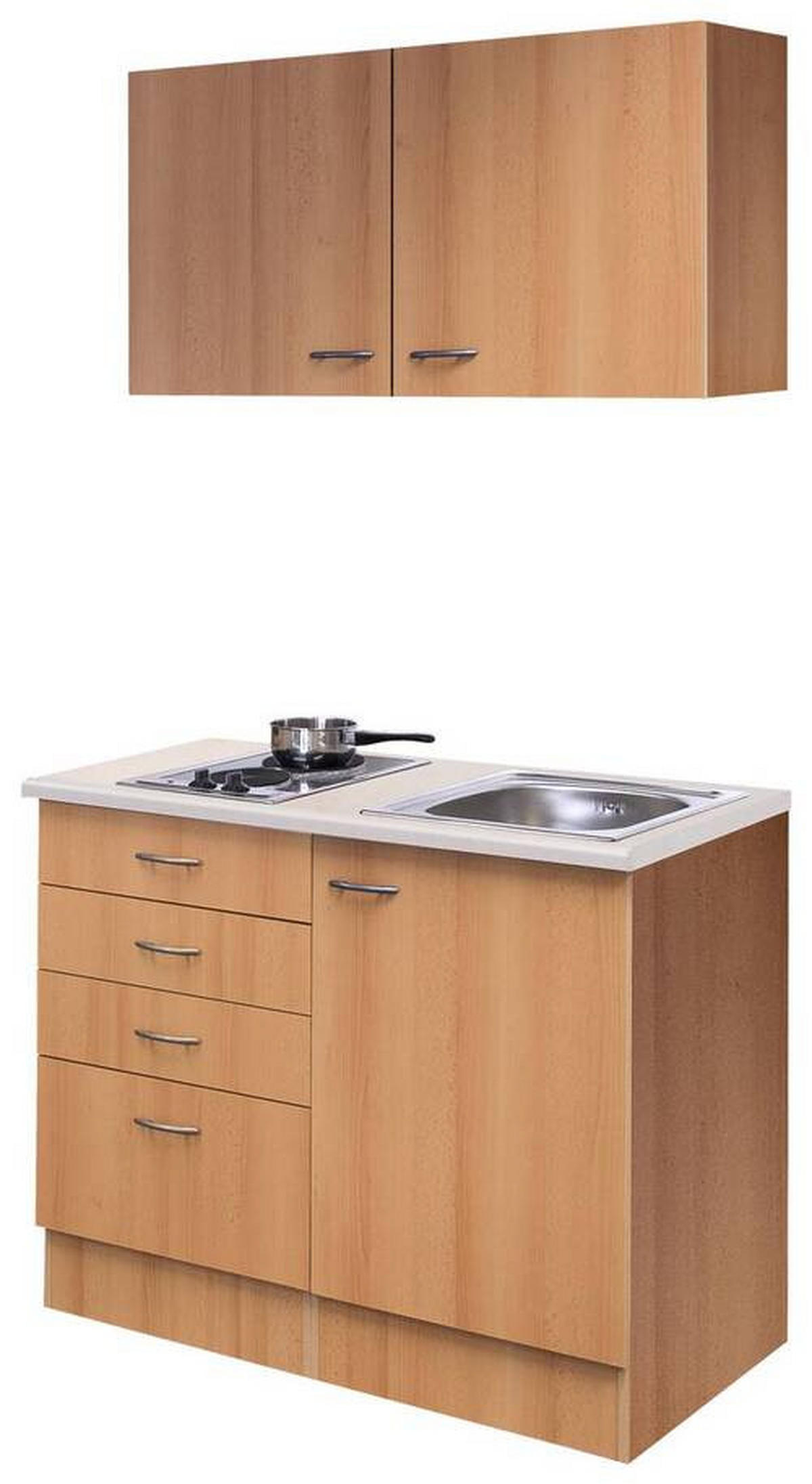 MINIKÜCHE 100 cm   in Buchefarben  - Edelstahlfarben/Beige, MODERN, Holzwerkstoff/Kunststoff (100cm) - FlexWell