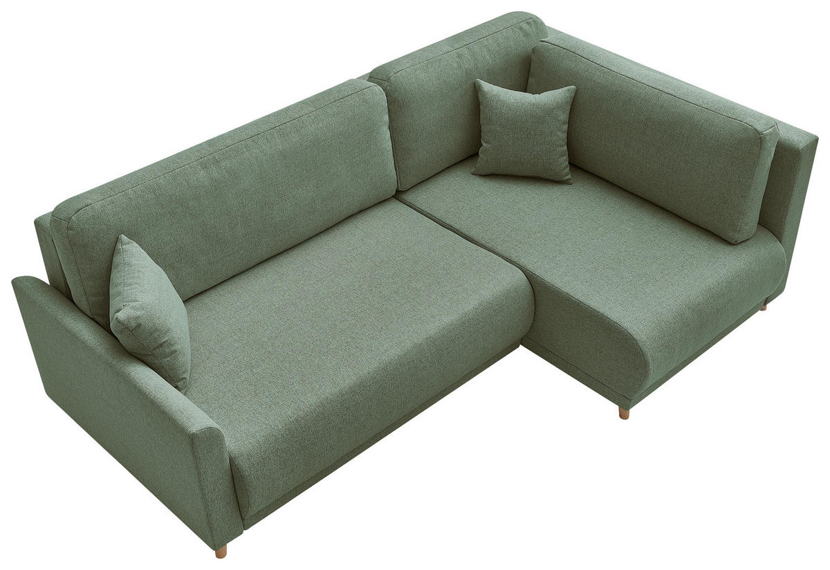 ECKSOFA MILOS Grün Flachgewebe, Struktur Rückenkissen, Bettkasten, Schlaffunktion, Rücken echt  - Naturfarben/Grün, Design, Textil (224/148cm) - P & B
