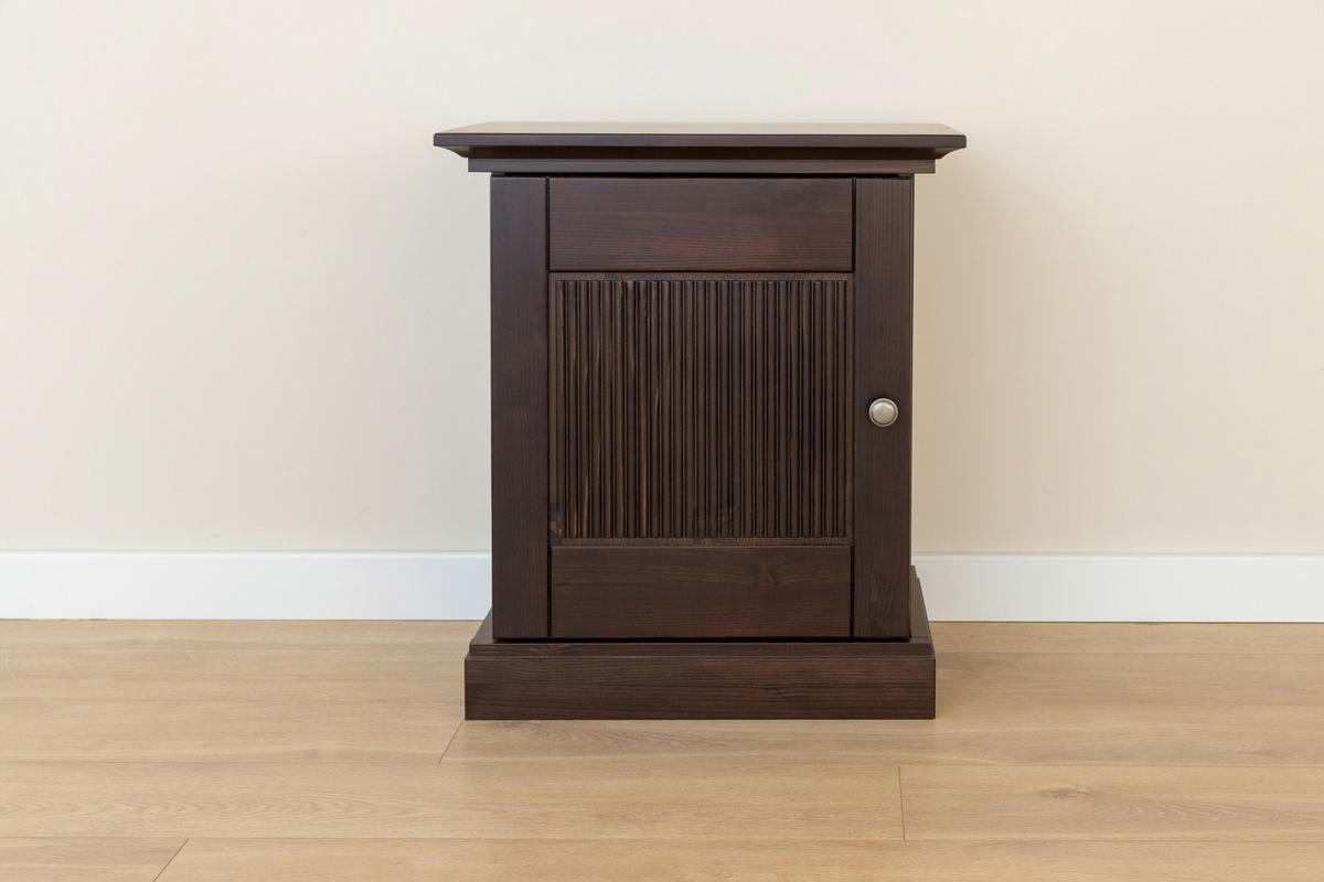 NACHTSCHRANK 54/61/36 cm Kiefer massiv  - Dunkelbraun/Silberfarben, KONVENTIONELL, Holz/Metall (54/61/36cm) - Linea Natura