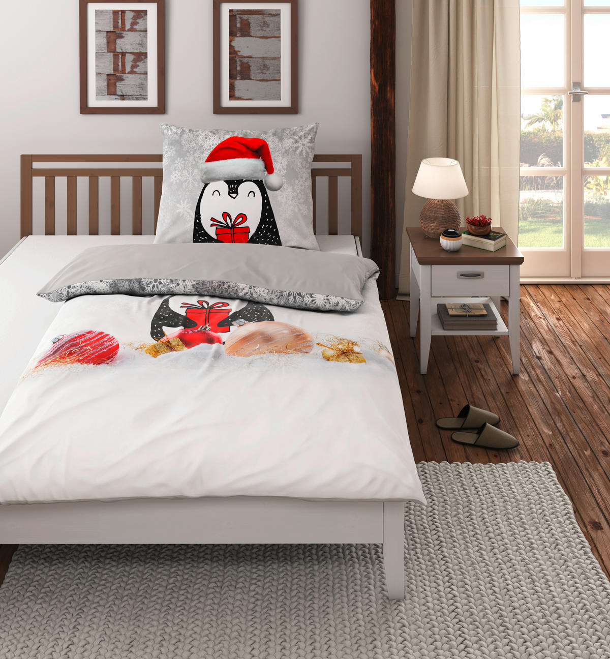 POSTELJINA SA DVA LICA Christmas Collection 140/200 cm saten siva  - siva, Osnovno, tekstil (140/200cm) - X-Mas