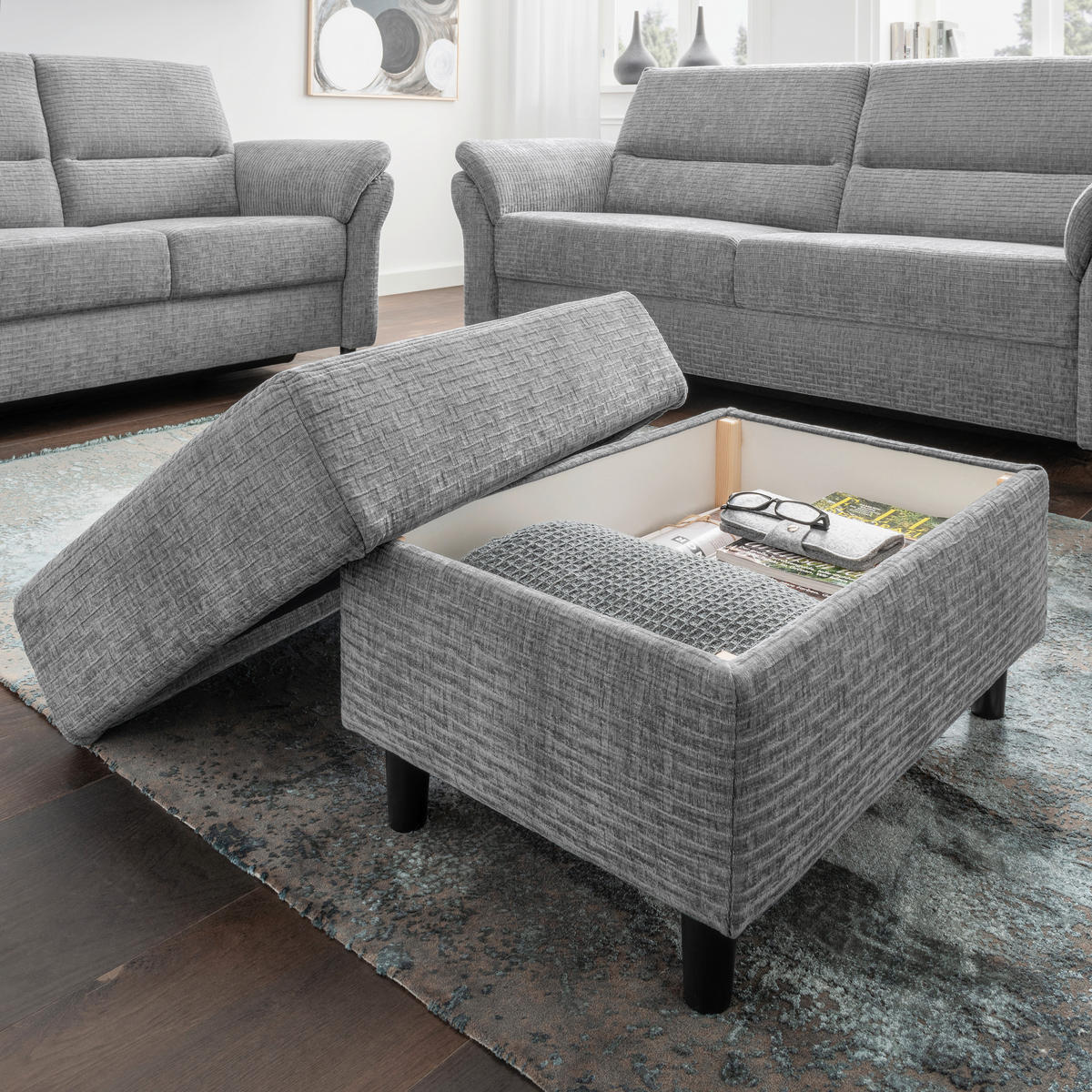 HOCKER in Textil Grau  - Schwarz/Grau, Modern, Holz/Textil (76/46/55cm) - Livetastic