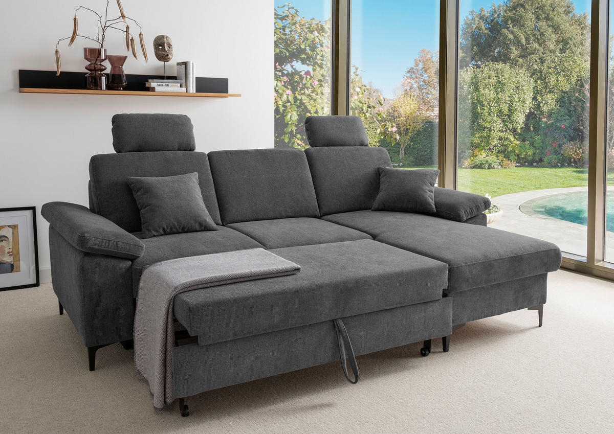 ECKSOFA Chenille Anthrazit  - Anthrazit/Schwarz, Konventionell, Textil/Metall (245/151cm) - Livetastic