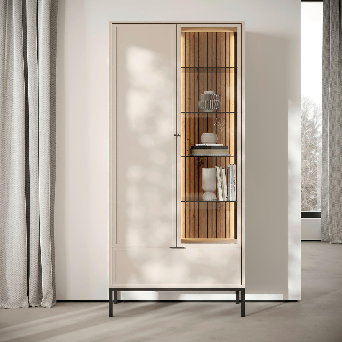 VITRINE  in Schwarz, Kaschmir  - Kaschmir/Schwarz, Design, Glas/Holzwerkstoff (76/115,5/40cm) - MID.YOU