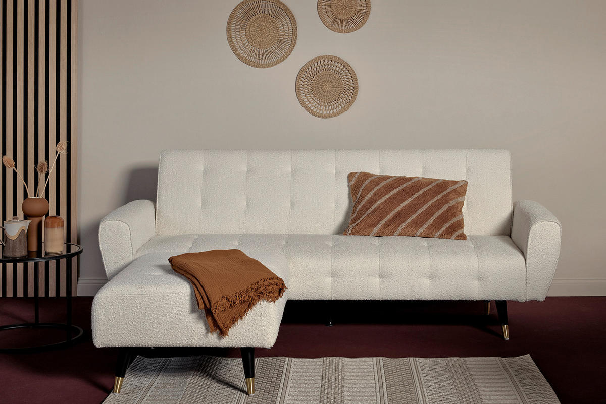 SCHLAFSOFA Bouclé Weiß  - Weiß, MODERN, Holz/Textil (213/83/153/173cm) - MID.YOU