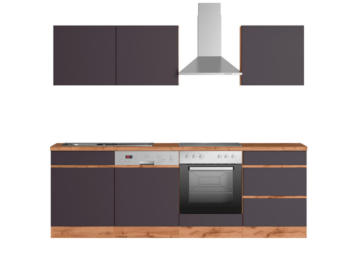 KÜCHENBLOCK 240 cm   in Grau, Eiche Wotan  - Eiche Wotan/Grau, Design, Holzwerkstoff (240cm) - Held