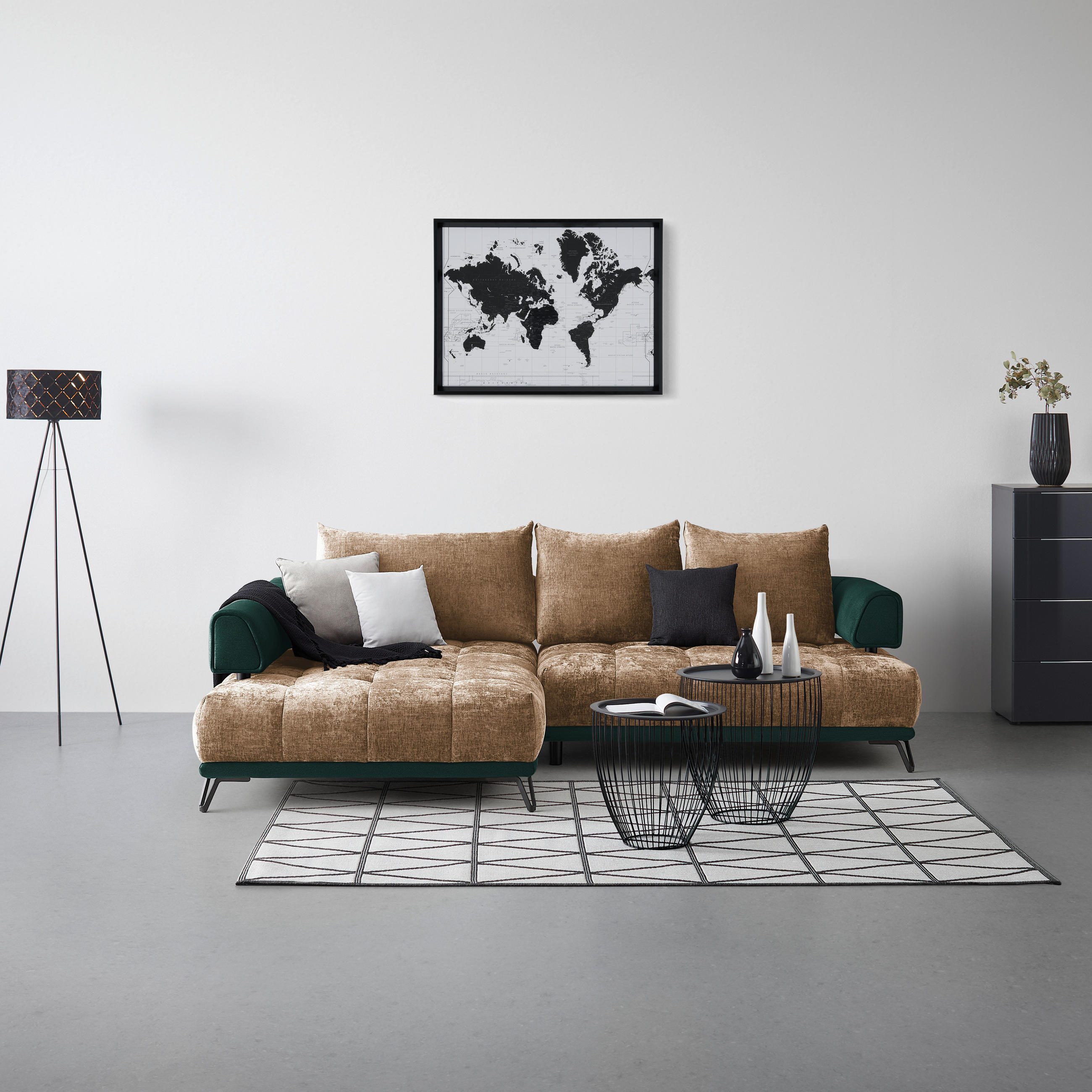 HÖRNSOFFA i beige  - beige/svart, Modern, metall/textil (184/262cm) - MID.YOU