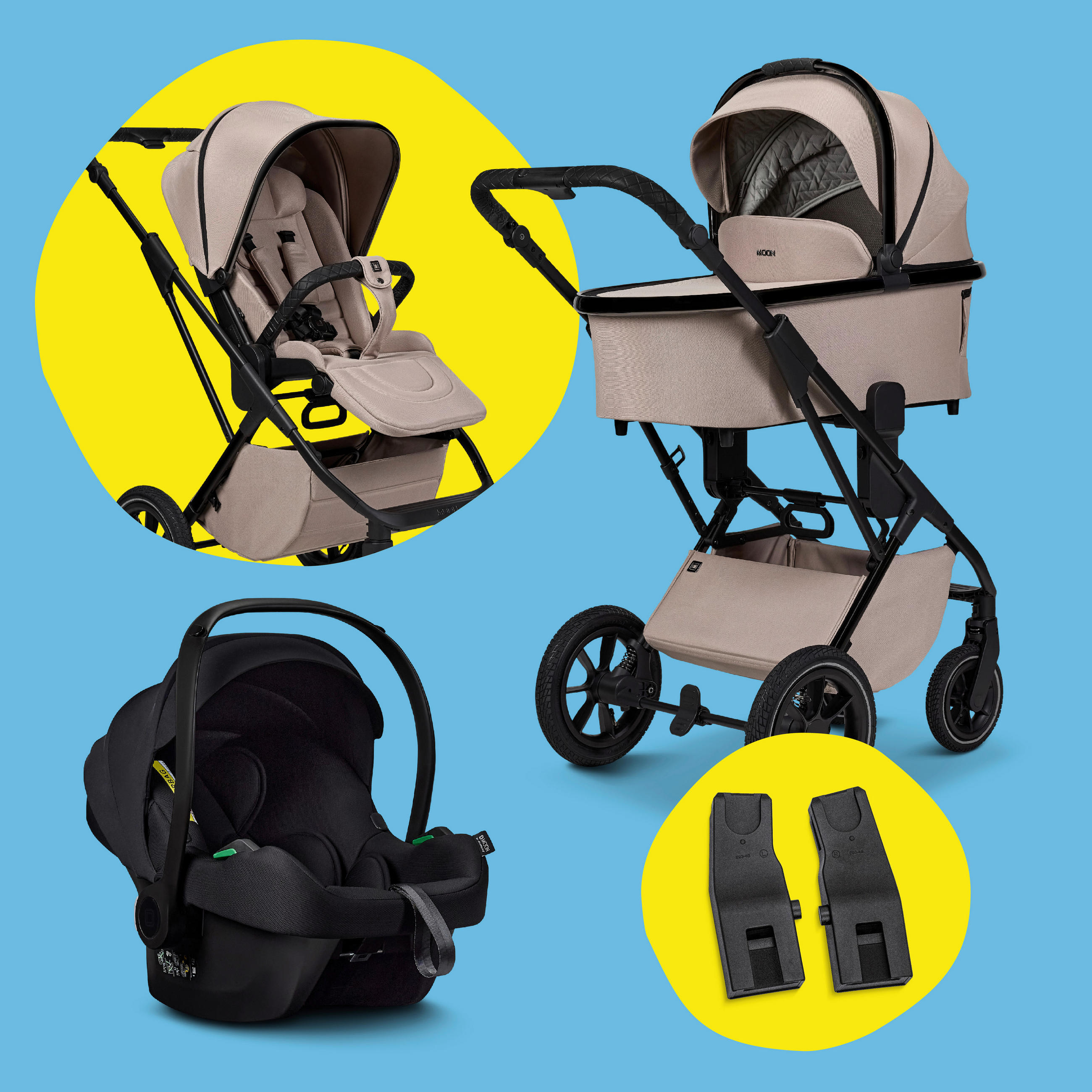 KINDERWAGENSET  Più Set mit Cosmo 2.0  sand  - Sandfarben/Schwarz, Basics, Textil (105/56,5/127cm) - Moon