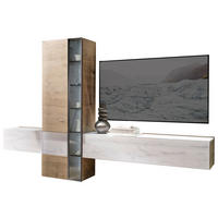 WOHNWAND  in Schwarz, Weiss, Wildeiche 296/194/42,6 cm  - Wildeiche/Weiss, Natur, Glas/Holz (296/194/42,6cm) - Voglauer