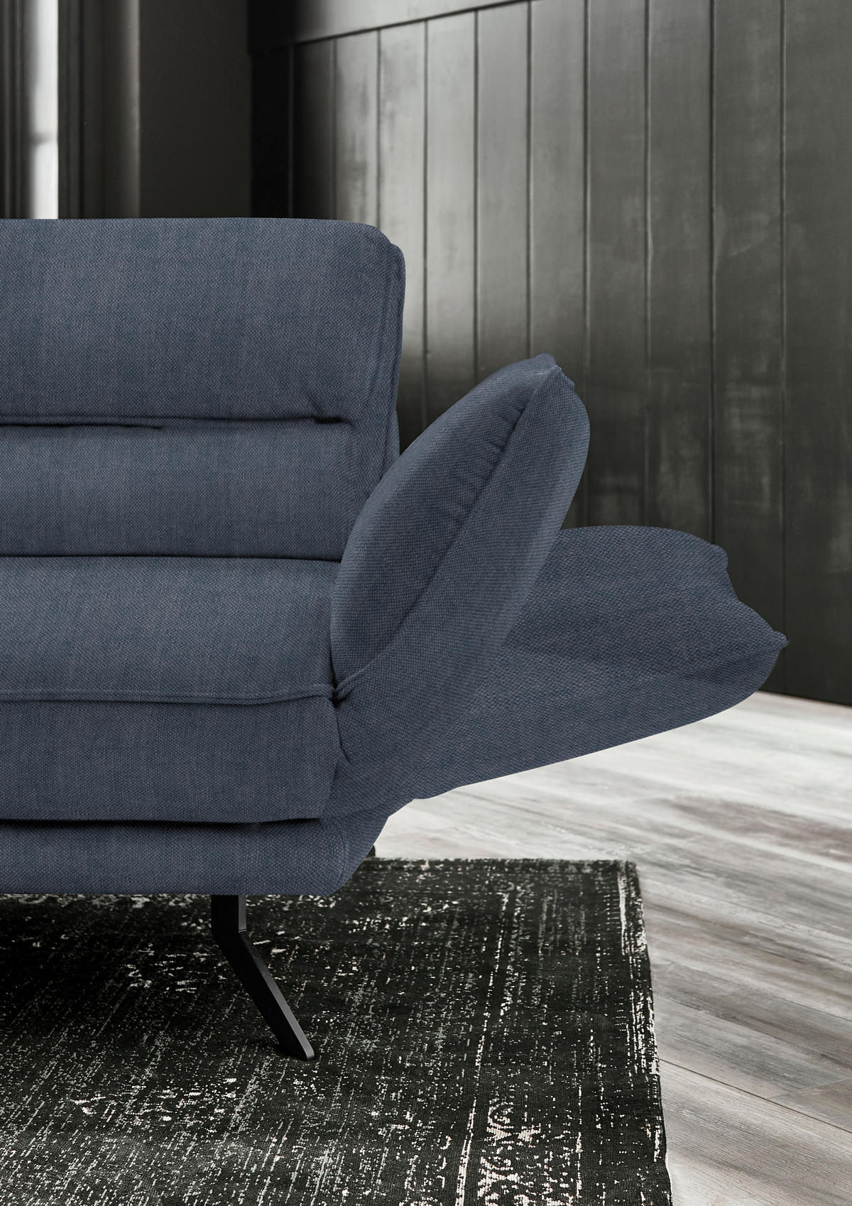 ECKSOFA in Velours Blau  - Blau/Schwarz, Design, Textil/Metall (153/283cm) - Valdera