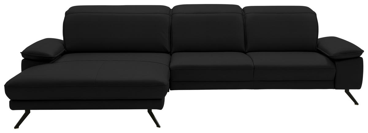 ECKSOFA in Echtleder Schwarz  - Schwarz, Design, Leder/Metall (193/332cm) - Dieter Knoll