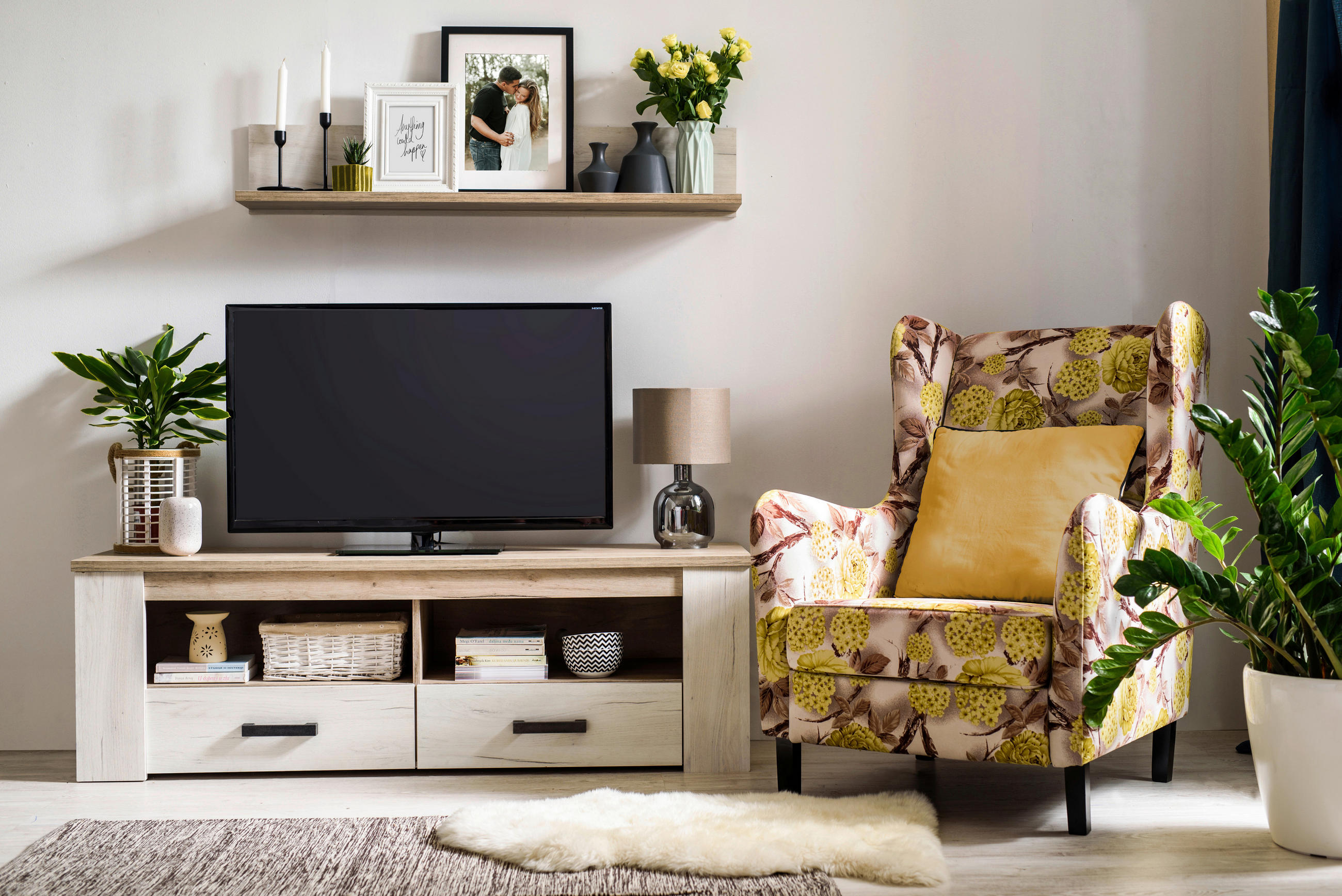 TV-ELEM 151,5/49,5/43,5 cm  - tölgyfa színű/ezüsttölgy színű, Basics, faalapú anyag (151,5/49,5/43,5cm) - Ti'me