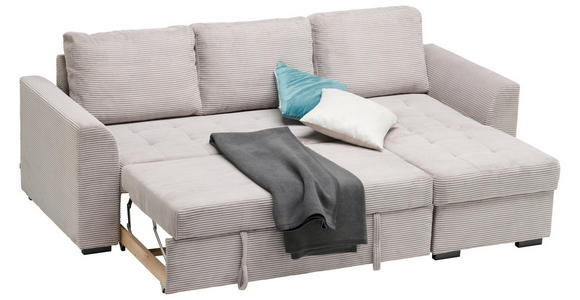 ECKSOFA in Cord, Velours Hellgrau  - Hellgrau/Schwarz, Design, Kunststoff/Textil (155/243cm) - Xora