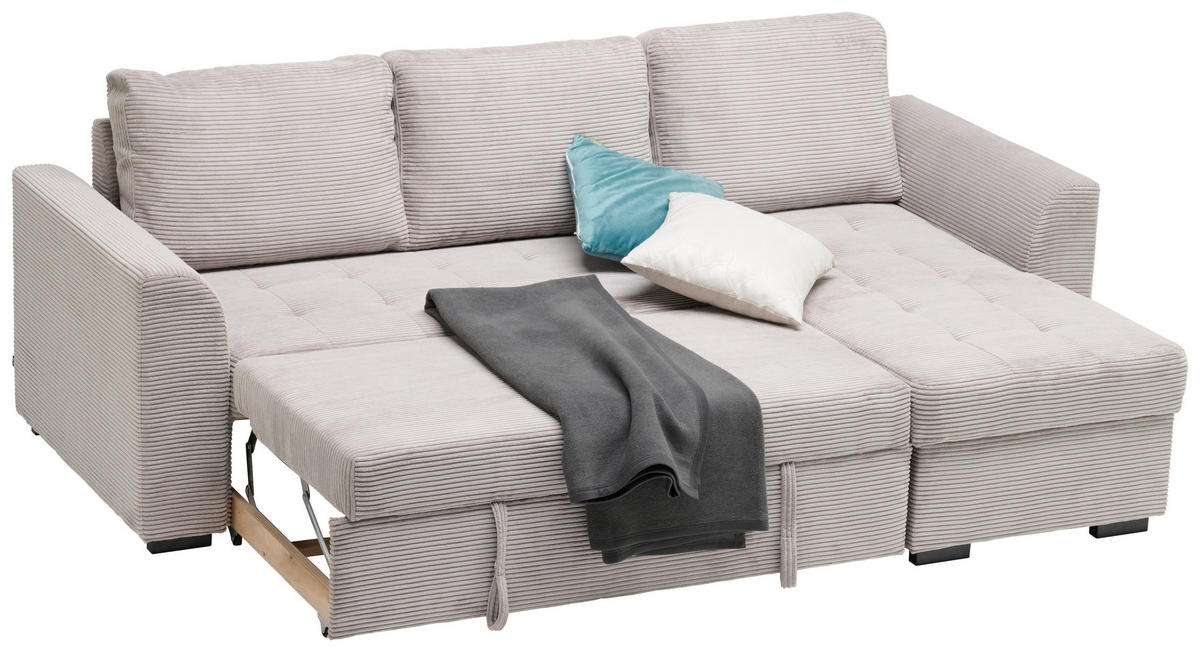 ECKSOFA in Cord, Velours Hellgrau  - Hellgrau/Schwarz, Design, Kunststoff/Textil (155/243cm) - Xora