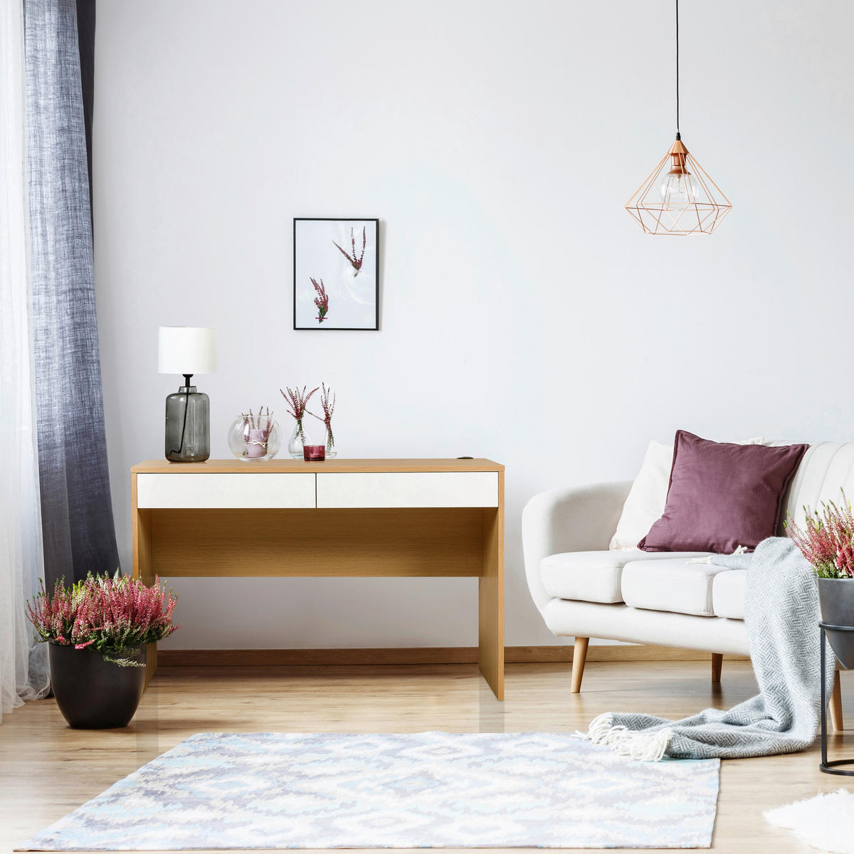 SKRIVBORD  i vit, ekfärgad  - vit/ekfärgad, Modern, trämaterial (120/78/50cm) - MID.YOU