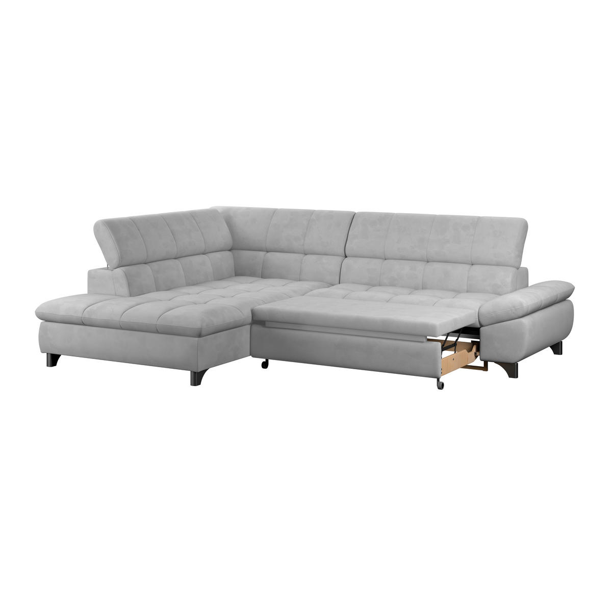 ECKSOFA Hellgrau Chenille  - Chromfarben/Hellgrau, KONVENTIONELL, Textil/Metall (234/312cm) - Livetastic
