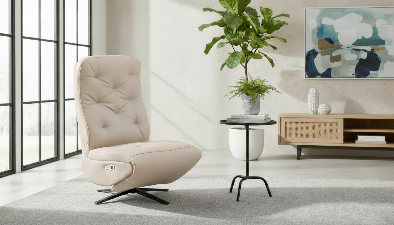RELAXSESSEL NORA Lederlook, Mikrofaser    - Creme/Schwarz, Design, Textil/Metall (68/113/84cm) - Livetastic
