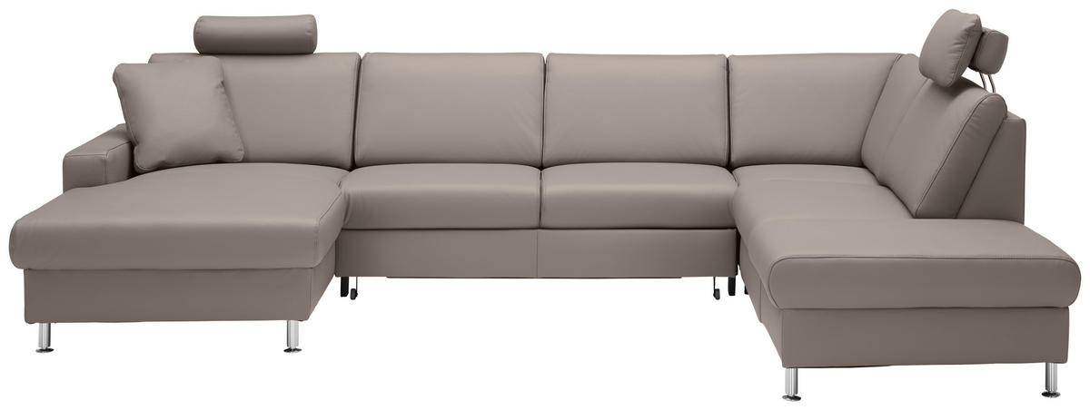 WOHNLANDSCHAFT in Echtleder Hellgrau  - Hellgrau/Alufarben, Design, Leder/Metall (165/339/233cm) - Beldomo Premium