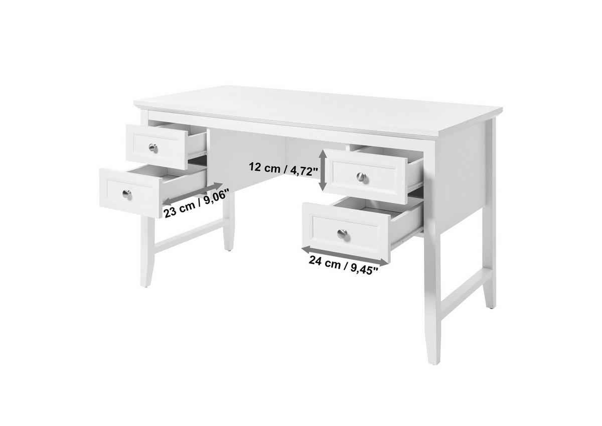 SCHREIBTISCH 130/59,6/76 cm  in Weiss  - Weiss/Alufarben, Modern, Holzwerkstoff/Metall (130/59,6/76cm) - Novel