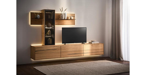 WOHNWAND 3-teilig  in Braun, Schwarz, Eichefarben  280/195/50 cm  - Eichefarben/Schwarz, Natur, Glas/Holz (280/195/50cm) - Waldwelt