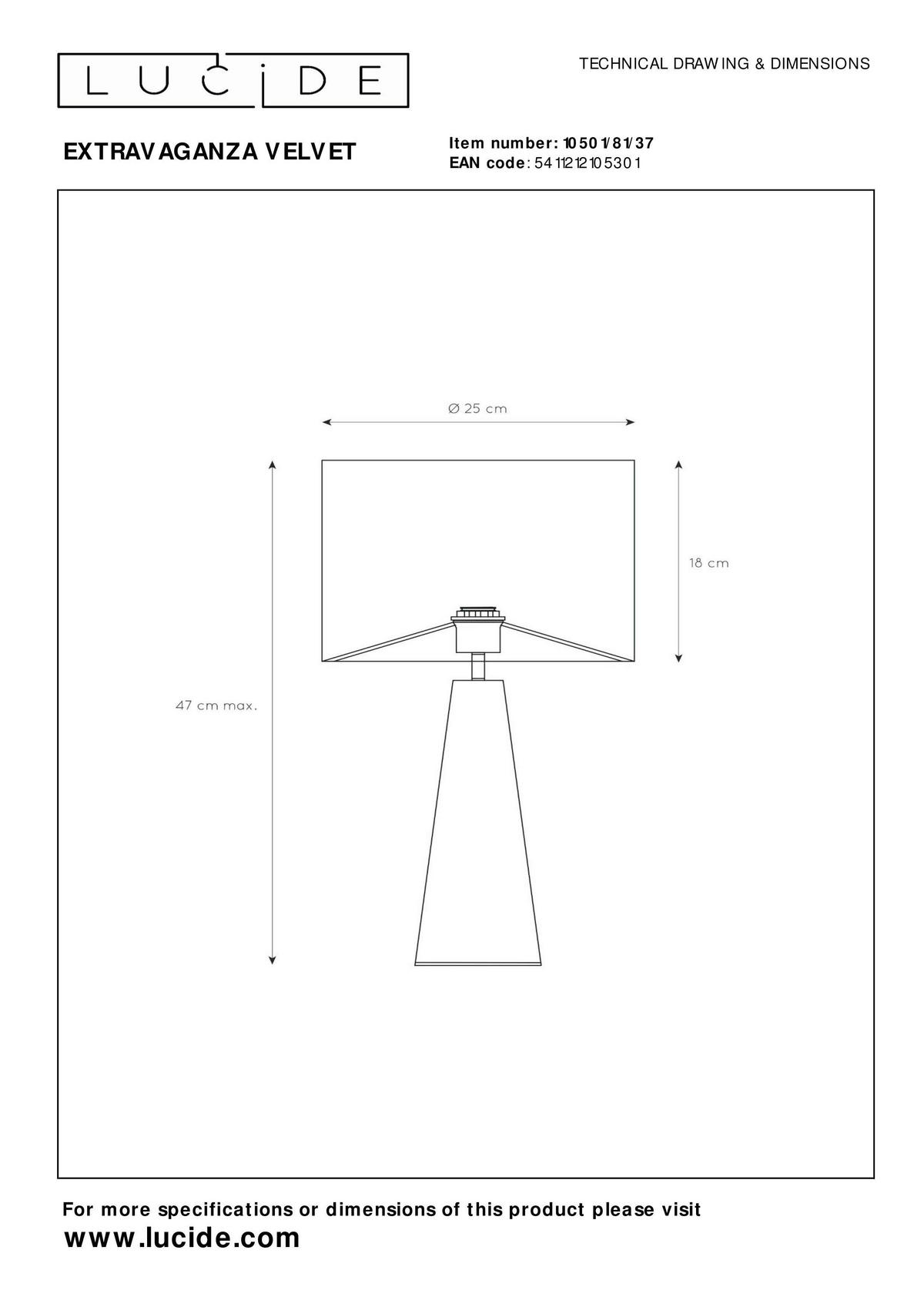 TISCHLEUCHTE - Türkis/Goldfarben, Design, Textil/Metall (25/47cm) - Lucide